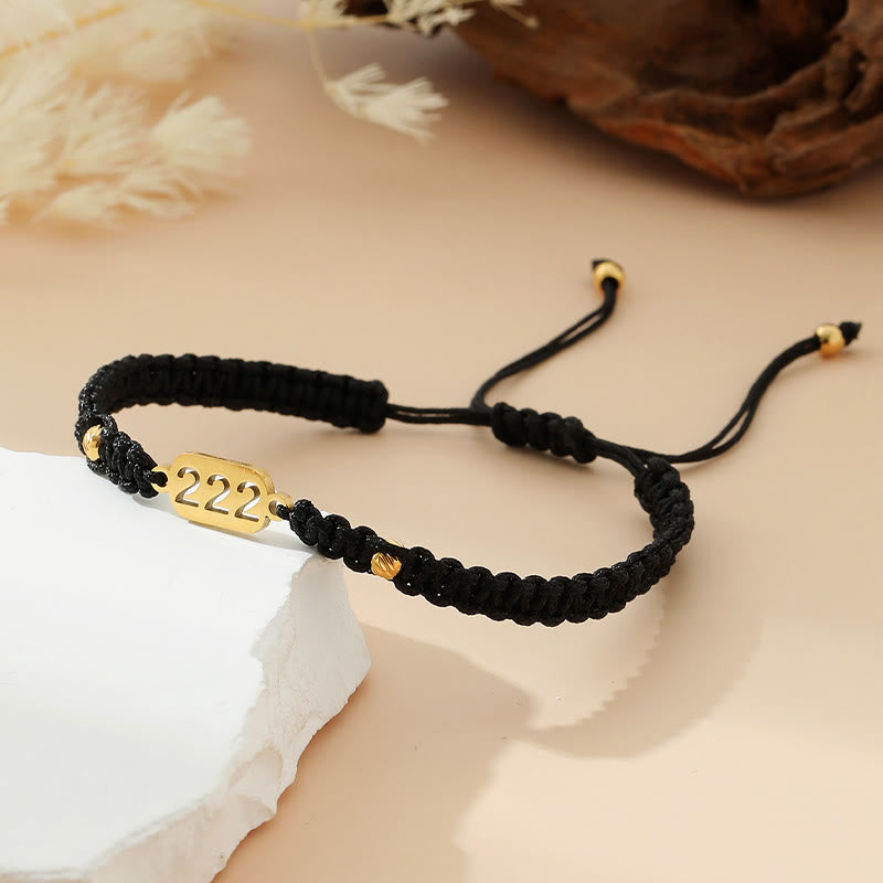Buddha Stones Angel Numbers Red Black Braided String Connection Bracelet - 222 black string - image 6