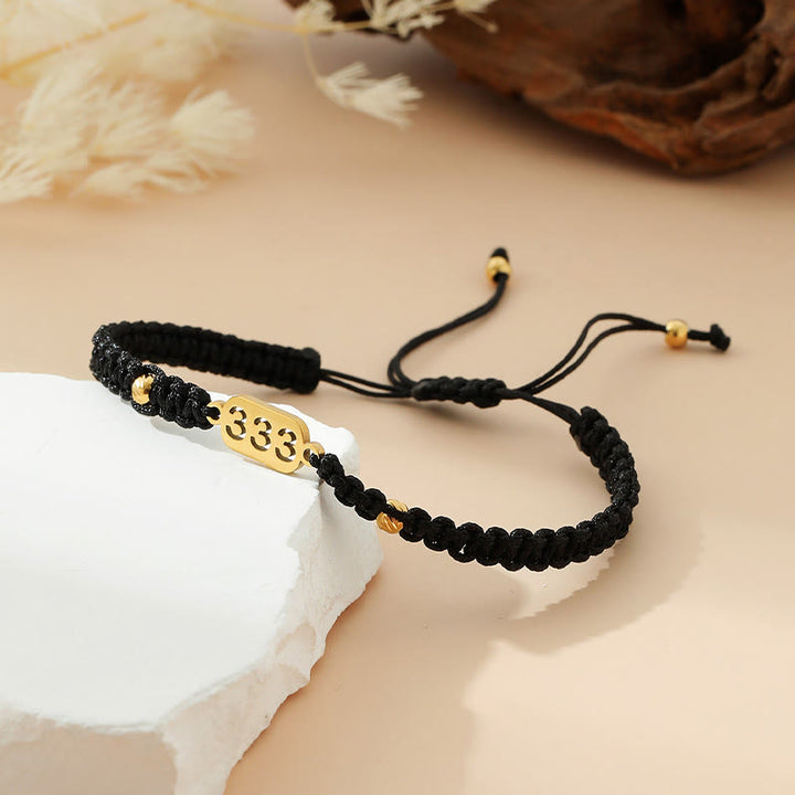 Buddha Stones Angel Numbers Red Black Braided String Connection Bracelet - 333 black string - image 13