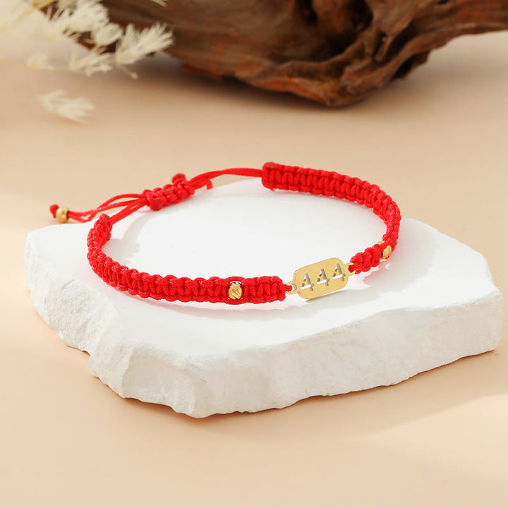 Buddha Stones Angel Numbers Red Black Braided String Connection Bracelet - 444 red string - image 22