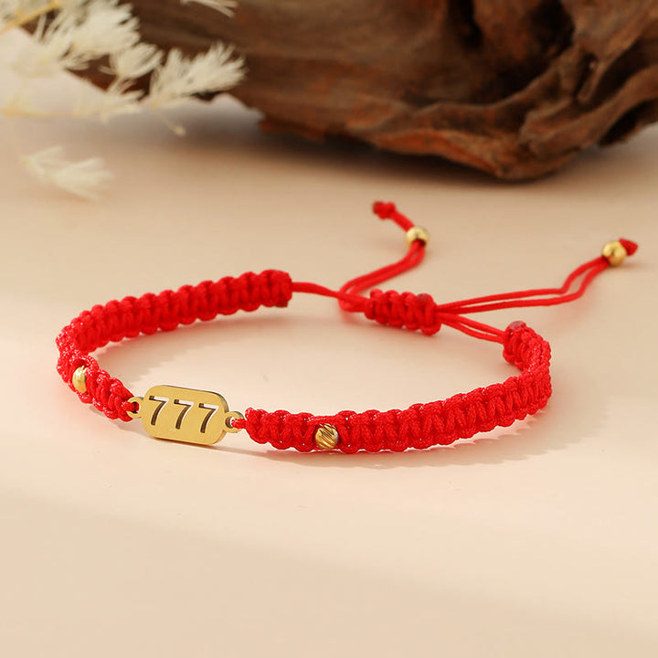 Buddha Stones Angel Numbers Red Black Braided String Connection Bracelet - 777 red string - image 31
