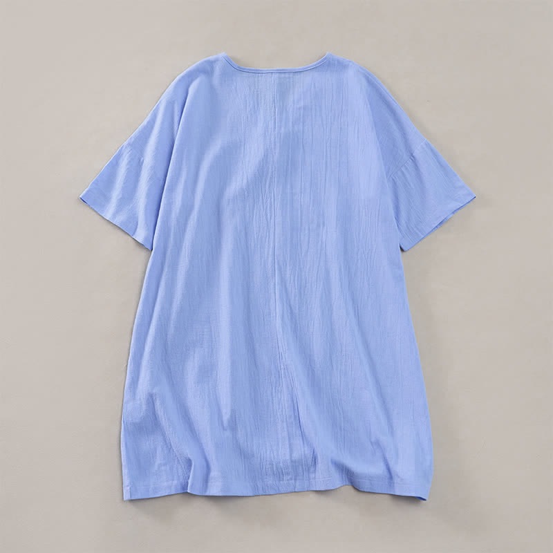 Buddha Stones Summer Casual Minimalist Button-Up Solid Women's Short Sleeve Dresses - image 15