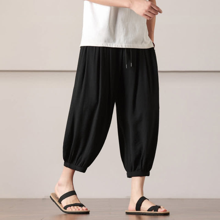 Buddha Stones Summer Casual Minimalist Drawstring Solid Capri Pants Men's Harem Pants With Pocket - image 25