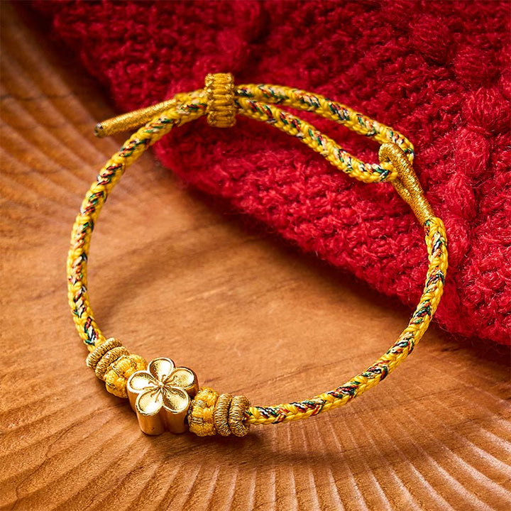 Buddha Stones Yellow Braided Rope Flower Rootedness Bracelet - Yellow - With Golden Flower Accessory - image 8