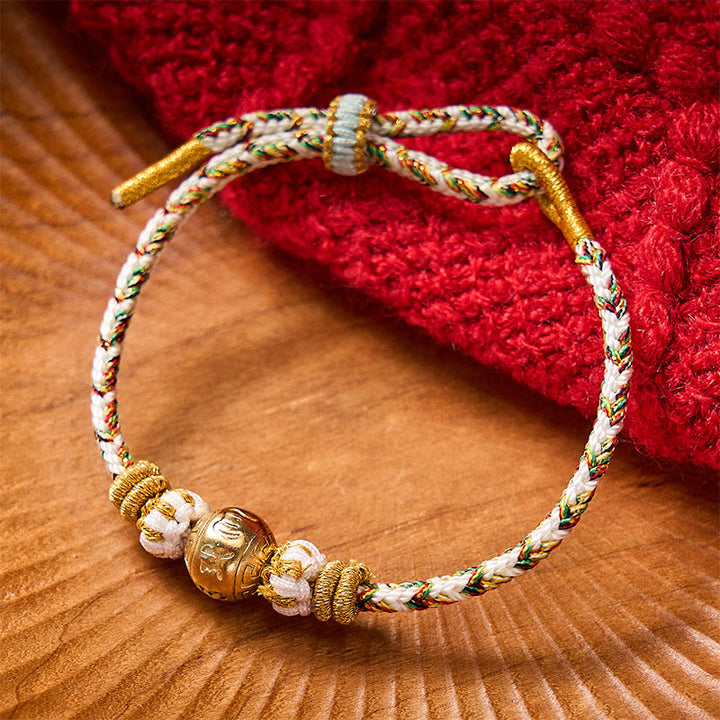 Buddha Stones White Braided Rope Om Mani Padme Hum Wisdom Bracelet - White With Six True Words Accessory - image 0