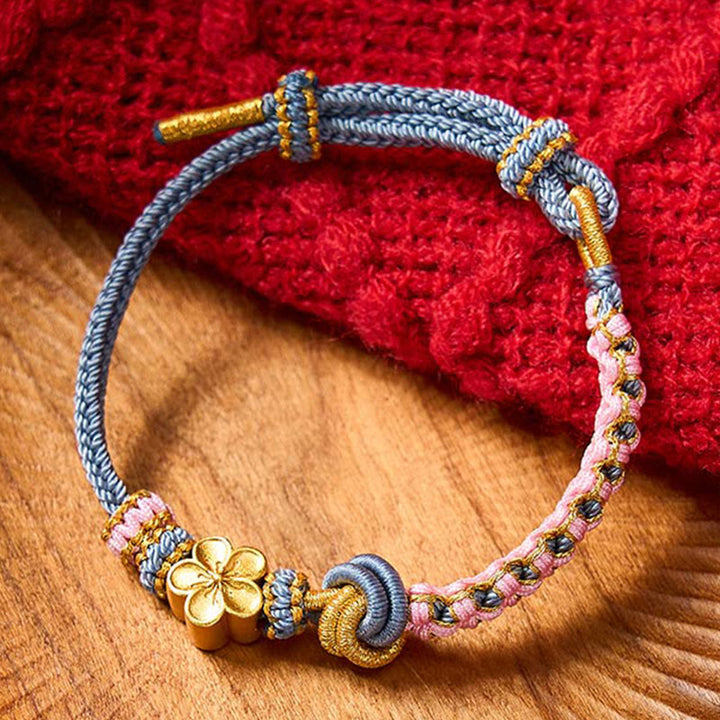 Buddha Stones Braided Rope Knot Adjustable Bracelet - Blue With Flower Accessory - image 32