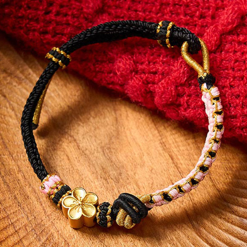 Buddha Stones Braided Rope Knot Adjustable Bracelet - Black With Flower Accessory - image 6