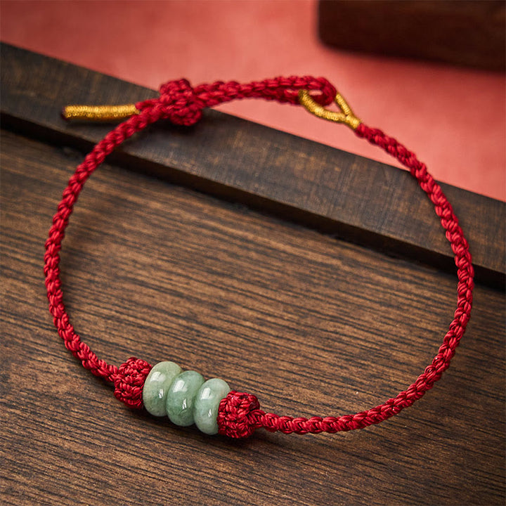 Buddha Stones Handmade Braided Red String 3mm Jade Beads Protection Adjustable DIY Bracelet - Dark Red(Wrist Circumference 15-20cm) - image 0