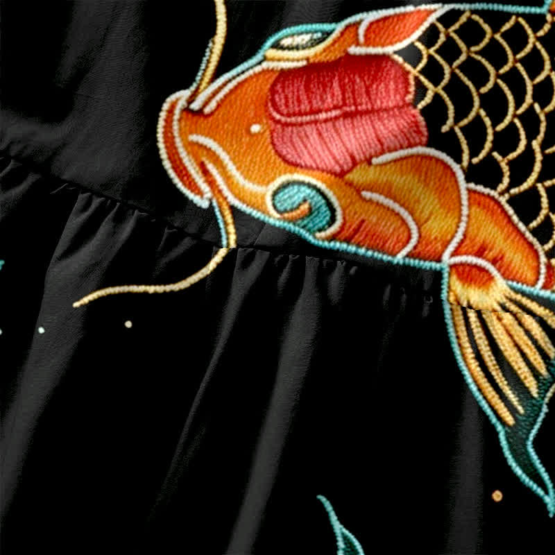 Buddha Stones Summer Casual Koi Fish Floral Wave Pattern Women's Summer Sleeveless Midi Dress With Pockets - image 1