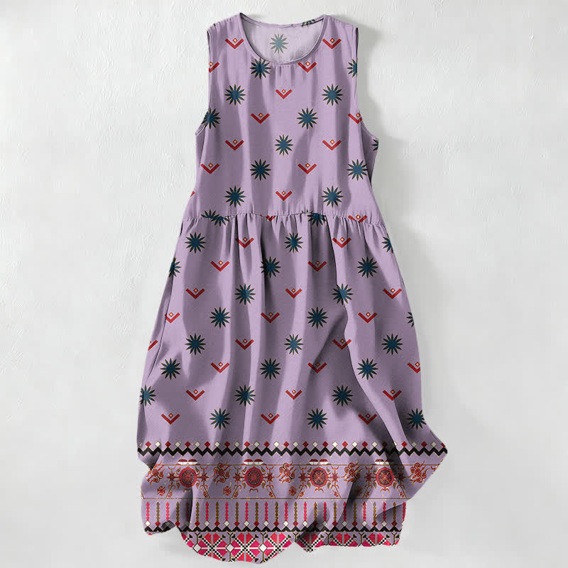 Buddha Stones Summer Casual Boho Floral Geometric Pattern Women's Summer Sleeveless Midi Dress With Pockets - Lavender - US16，UK/AU20，EU48 (3XL) - image 4