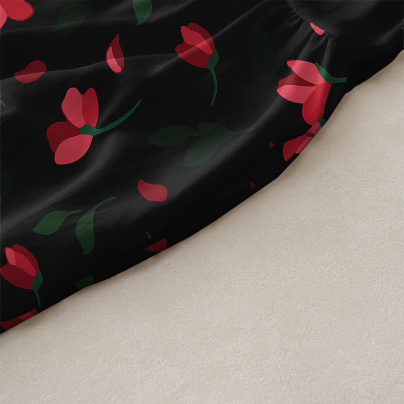 Buddha Stones Summer Casual Red Floral Vine Pattern Women's Summer Sleeveless Midi Dress With Pockets - image 2