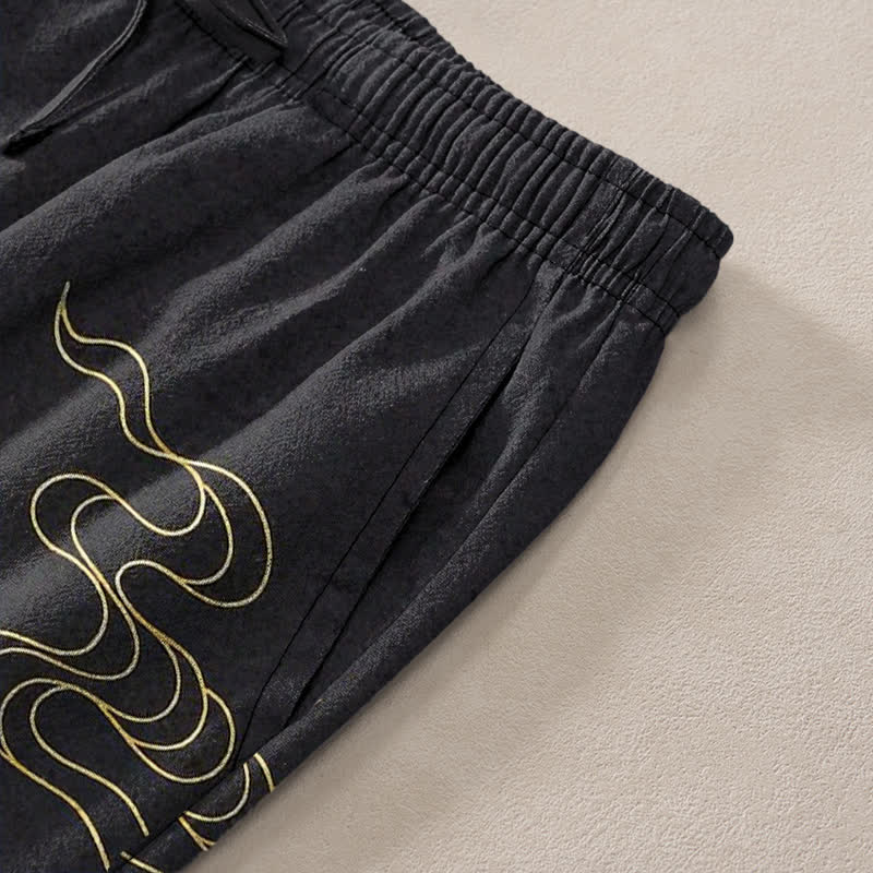 Buddha Stones Cotton Crane Cloud And Ocean Wave Pattern Men's Tapered Pants With Pockets - image 2
