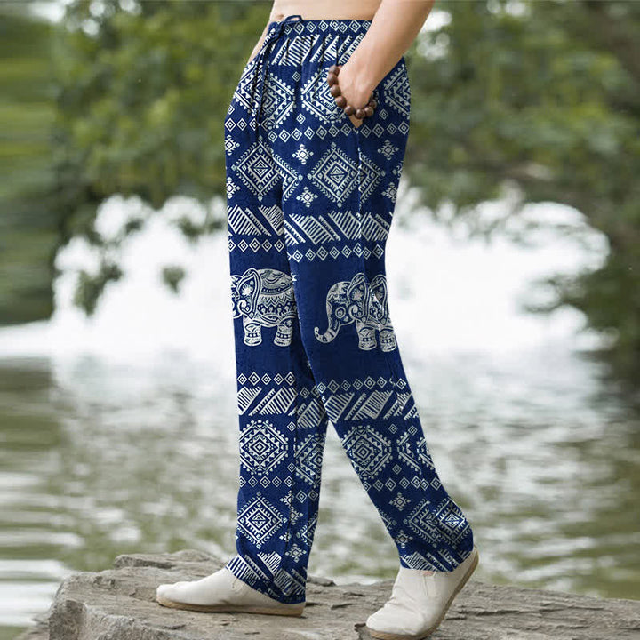 Buddha Stones Cotton Elephant Tribal Pattern Men's Tapered Pants With Pockets - image 5