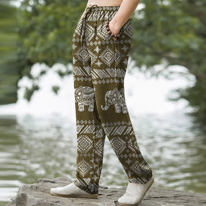 Buddha Stones Cotton Elephant Tribal Pattern Men's Tapered Pants With Pockets - image 7