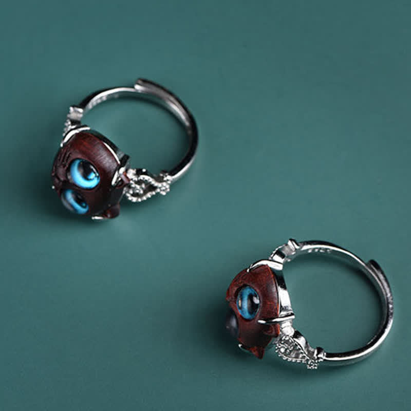 Buddha Stones Small Leaf Red Sandalwood Cat Longevity Adjustable Ring - image 7
