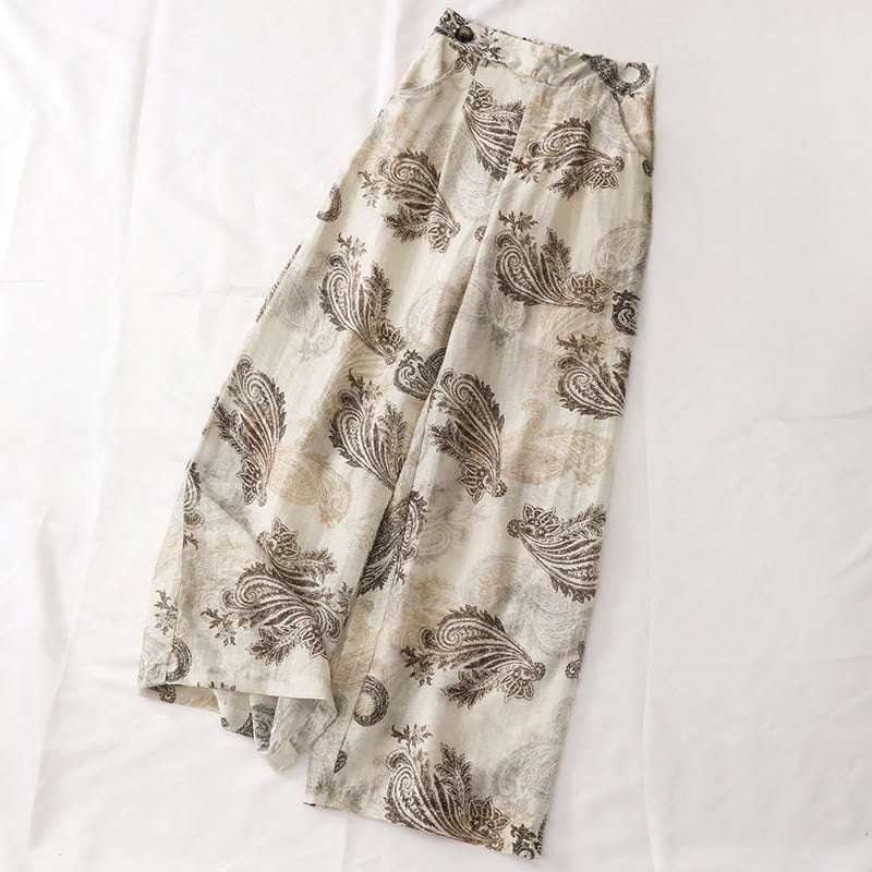 Buddha Stones Summer Boho Casual Paisley Zipper Design Ankle Women's Straight Leg Pants With Pockets - image 0