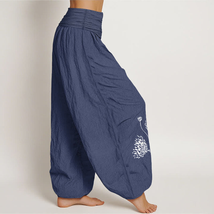 Buddha Stones Pure Cotton Botanical Pattern Women's Elastic Waist Harem Pants - image 9