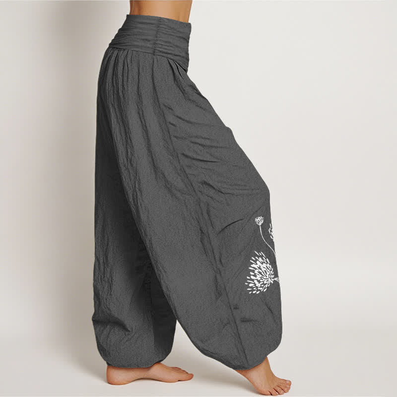 Buddha Stones Pure Cotton Botanical Pattern Women's Elastic Waist Harem Pants - image 12