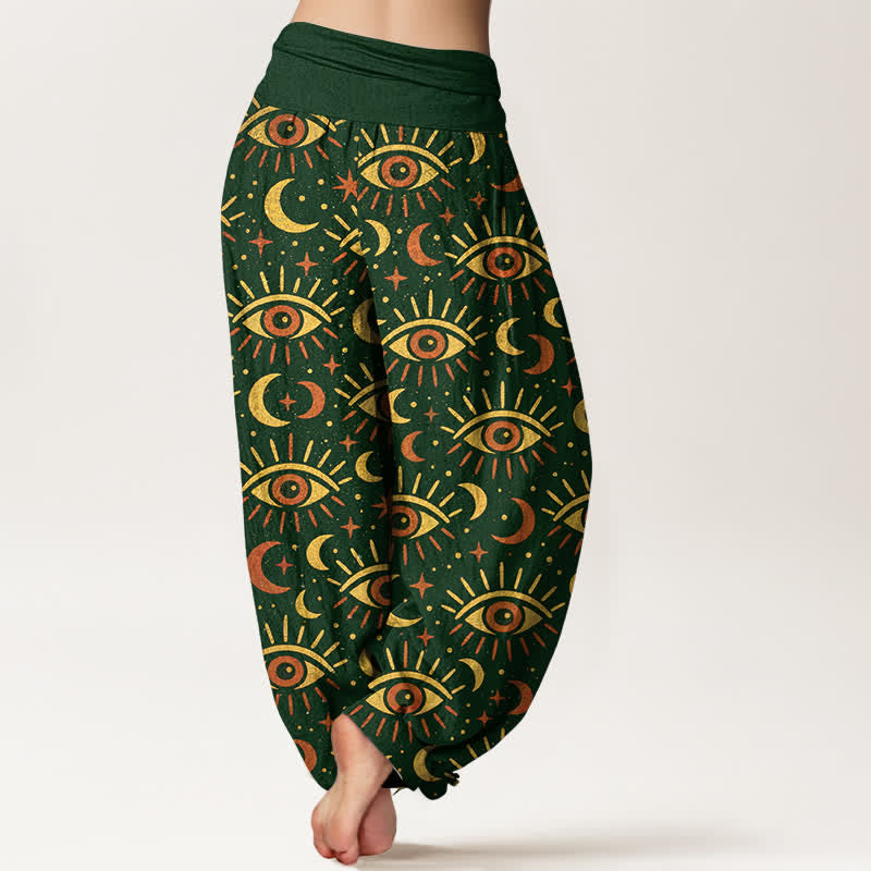 Buddha Stones Cotton Mystic Eye Moon Pattern Women's Elastic Waist Harem Pants - image 2