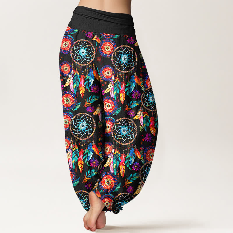 Buddha Stones Cotton Dreamcatcher Feather Pattern Women's Elastic Waist Harem Pants - image 2