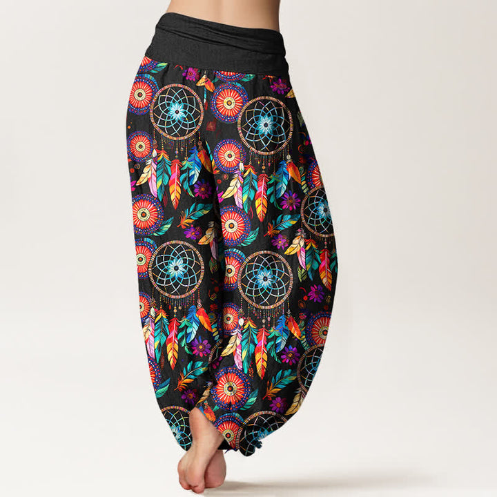 Buddha Stones Cotton Dreamcatcher Feather Pattern Women's Elastic Waist Harem Pants - image 2