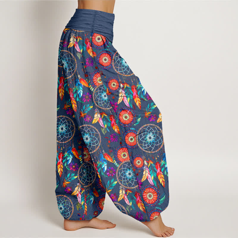 Buddha Stones Cotton Dreamcatcher Feather Pattern Women's Elastic Waist Harem Pants - image 6