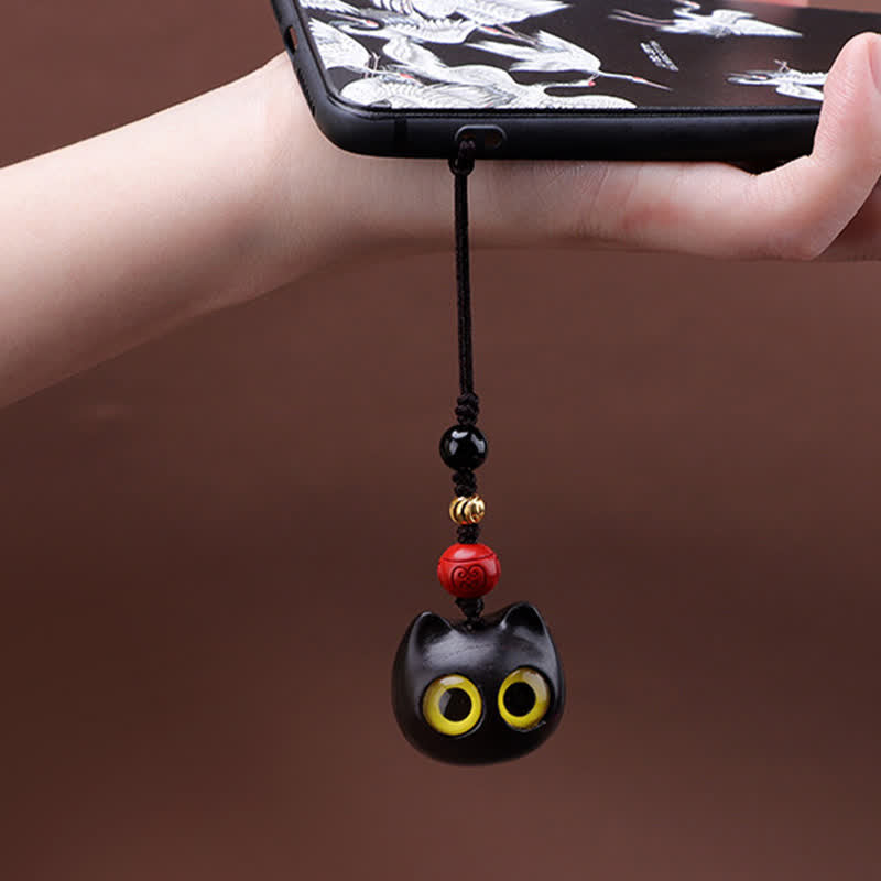 Buddha Stones Ebony Wood Cute Cat Grounding Hand Carved Peace Keychains - image 11