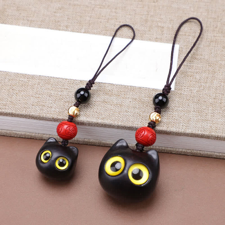 Buddha Stones Ebony Wood Cute Cat Grounding Hand Carved Peace Keychains - image 17