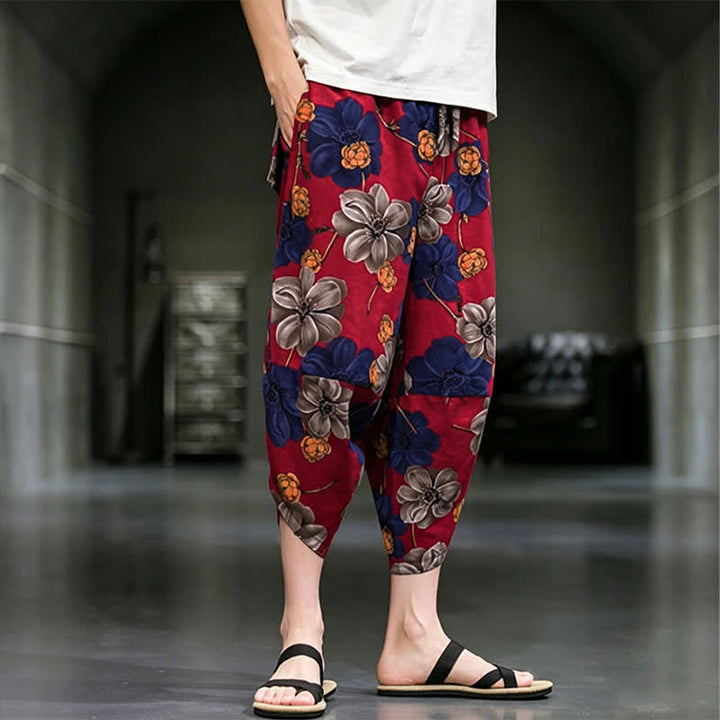 Buddha Stones Summer Casual Boho Floral Capri Pants Men's Tapered Pants With Pockets - image 12