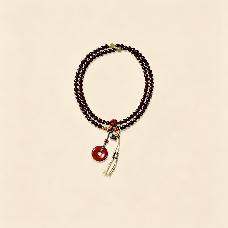 Buddha Stones Red Sandalwood Peace Buckle Protection Hand-Woven 108 Bead Mala - image 6