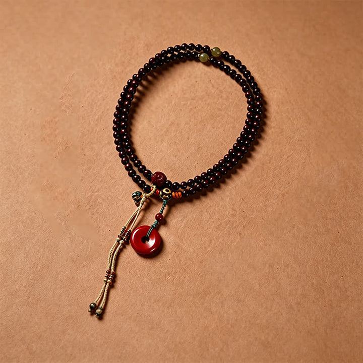 Buddha Stones Red Sandalwood Peace Buckle Protection Hand-Woven 108 Bead Mala - image 2