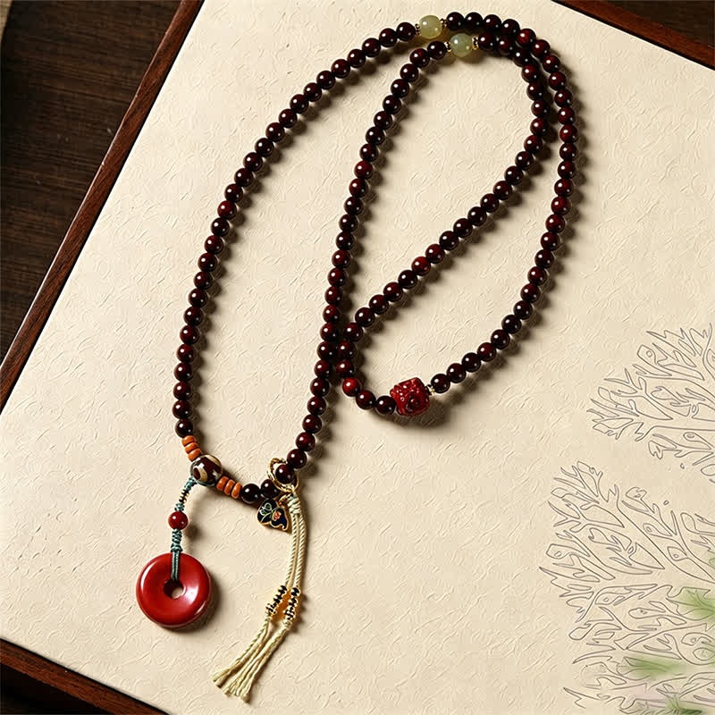 Buddha Stones Red Sandalwood Peace Buckle Protection Hand-Woven 108 Bead Mala - image 3