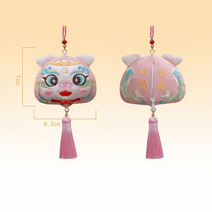 Buddha Stones Chinese Zodiac Embroidered Dragon Tiger Tassel Luck Cute Animal Decor - Pig - image 20