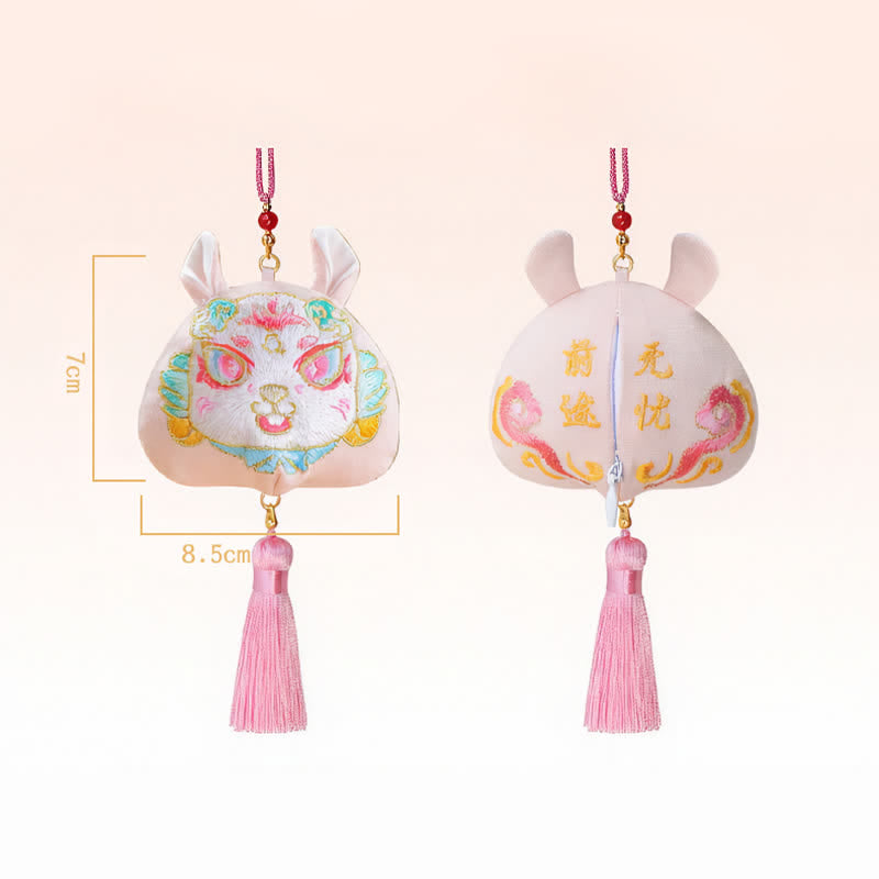 Buddha Stones Chinese Zodiac Embroidered Dragon Tiger Tassel Luck Cute Animal Decor - Rabbit - image 16