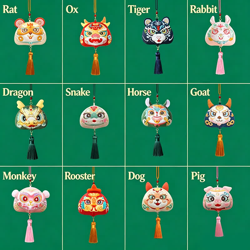 Buddha Stones Chinese Zodiac Embroidered Dragon Tiger Tassel Luck Cute Animal Decor - image 35