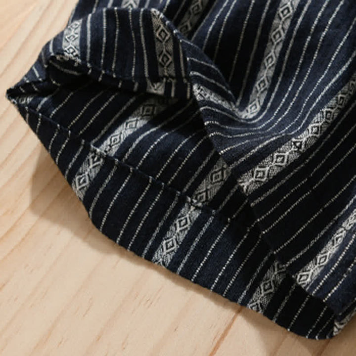 Buddha Stones Summer Casual Button Up Striped Cotton Men's Short Sleeve Shirts With Patch Pocket - image 12