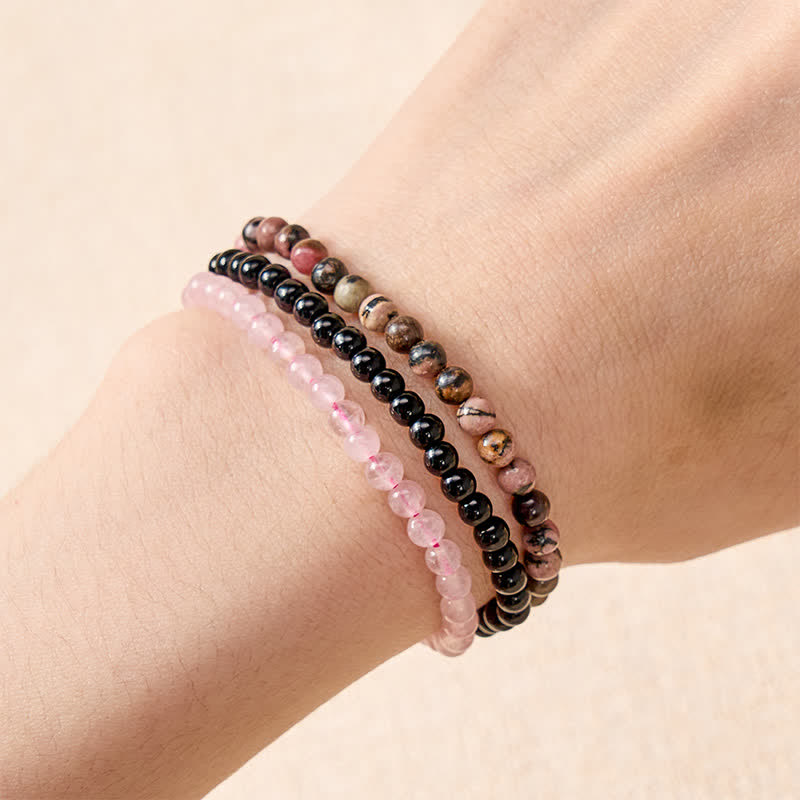 Buddha Stones 3pcs "Open Your Heart" Rhodonite Healing Bracelet Includes Gift Message Card - image 3