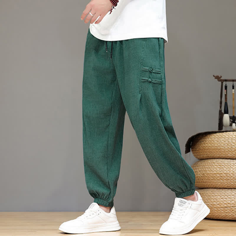 Buddha Stones Summer Casual Tang Style Solid Cropped Pants Men's Harem Pants With Pockets - LightSeaGreen - US/UK/AU46, EU56 (5XL) - image 30