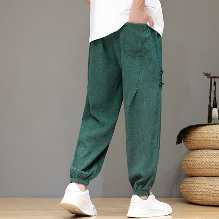 Buddha Stones Summer Casual Tang Style Solid Cropped Pants Men's Harem Pants With Pockets - image 34