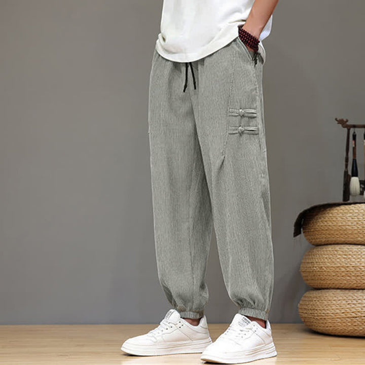 Buddha Stones Summer Casual Tang Style Solid Cropped Pants Men's Harem Pants With Pockets - image 19