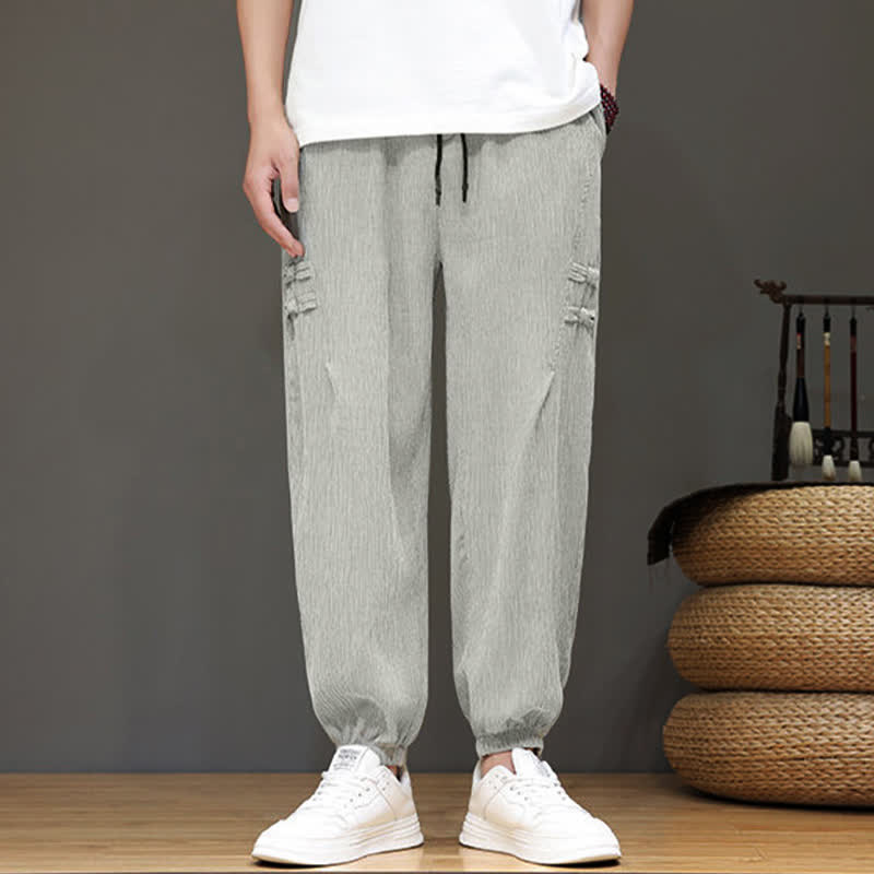 Buddha Stones Summer Casual Tang Style Solid Cropped Pants Men's Harem Pants With Pockets - image 18