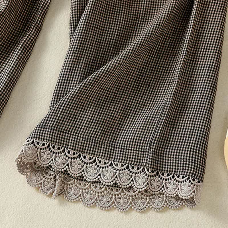 Buddha Stones Summer Casual Drawstring Plaid Linen Ankle Pants Women's Wide Leg Pants With Pocket - image 11