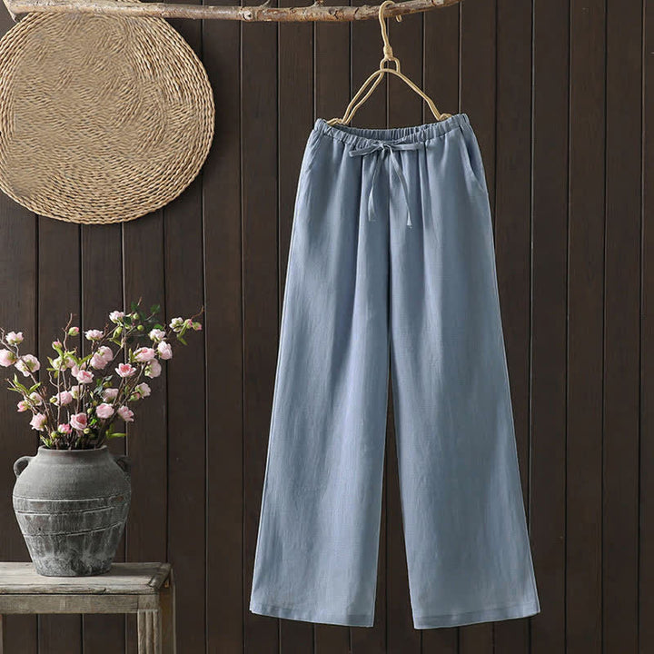 Buddha Stones Summer Casual Minimalist Drawstring Solid Cotton Linen Ankle Pants Women's Straight Leg Pants With Pocket - LightSkyBlue - US8-10, UK/AU12-14, EU40-42 (2XL) - image 10