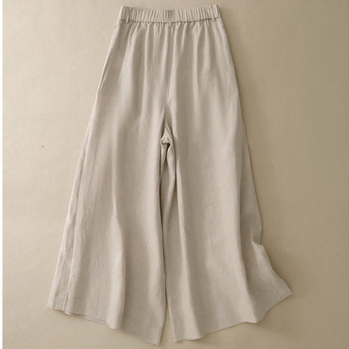 Buddha Stones Summer Casual Elegant Button-Up Solid Cotton Ramie Ankle Pants Women's Wide Leg Pants With Pocket - image 1