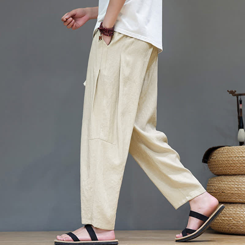 Buddha Stones Summer Casual Minimalist Drawstring Solid Ankle Pants Men's Straight Leg Pants With Pocket - Cornsilk - US/UK/AU46, EU56 (5XL) - image 28