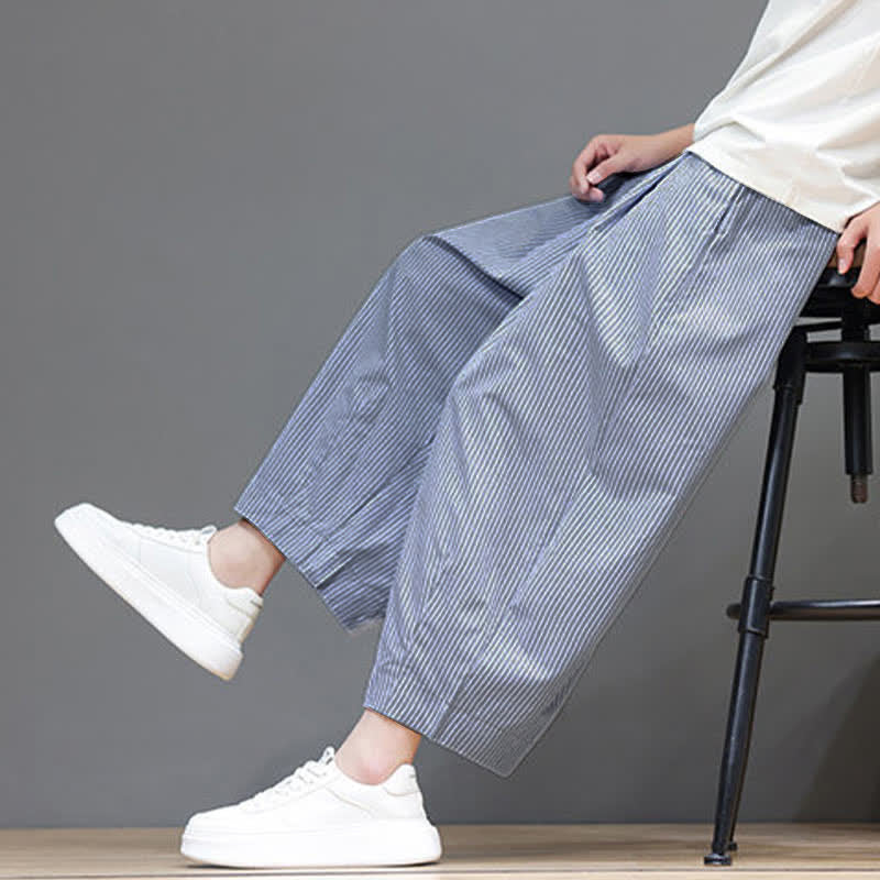Buddha Stones Summer Casual Drawstring Striped Capri Pants Men's Harem Pants With Pocket - AliceBlue - US/UK/AU46, EU56 (5XL) - image 11