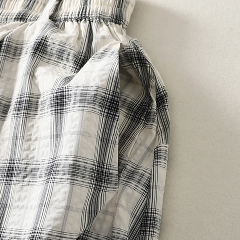 Buddha Stones Summer Casual Plaid Long Pants Women's Tapered Pants With Pockets - image 6