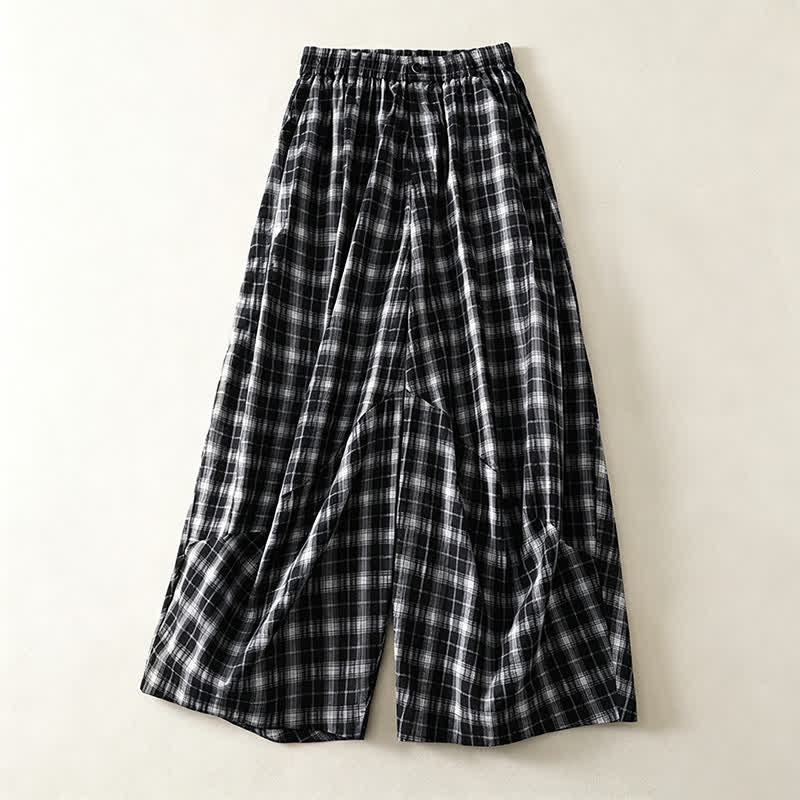 Buddha Stones Summer Casual Plaid Long Pants Women's Tapered Pants With Pockets - Black - US8-10, UK/AU12-14, EU40-42 (2XL) - image 10