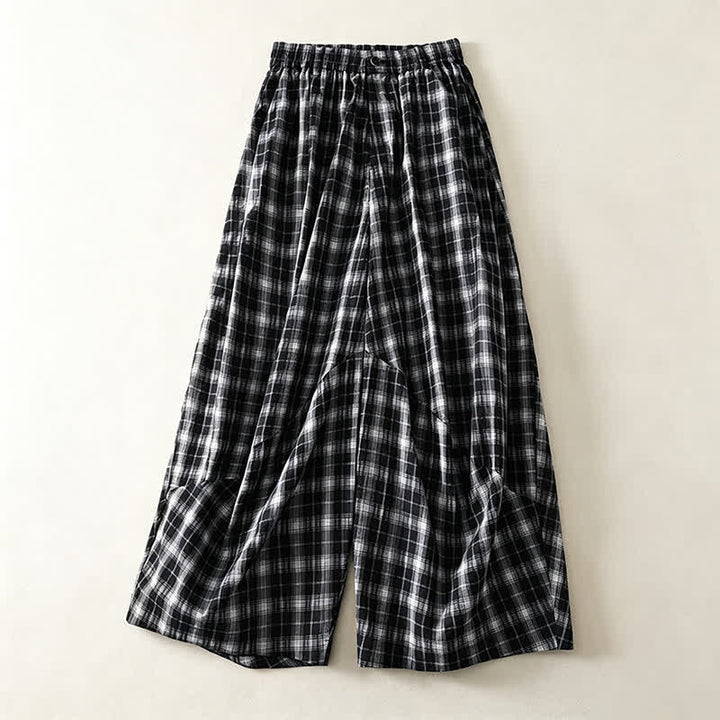 Buddha Stones Summer Casual Plaid Long Pants Women's Tapered Pants With Pockets - Black - US8-10, UK/AU12-14, EU40-42 (2XL) - image 10