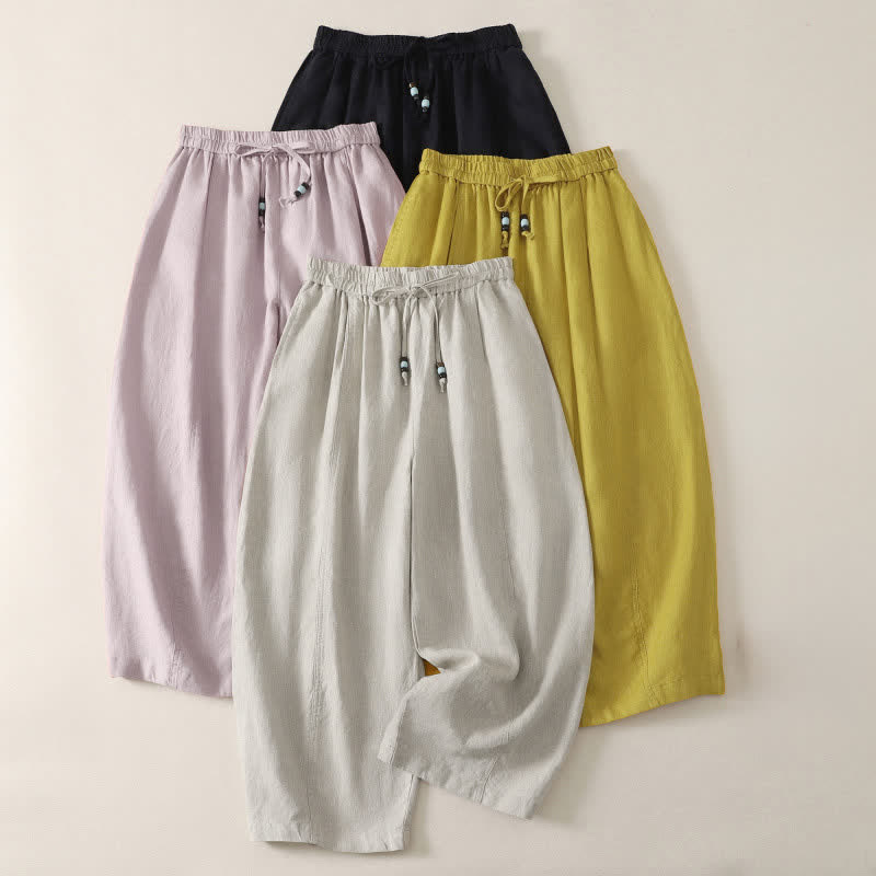 Buddha Stones Summer Casual Minimalist Drawstring Solid Cropped Pants Women's Wide Leg Pants With Pockets - image 22