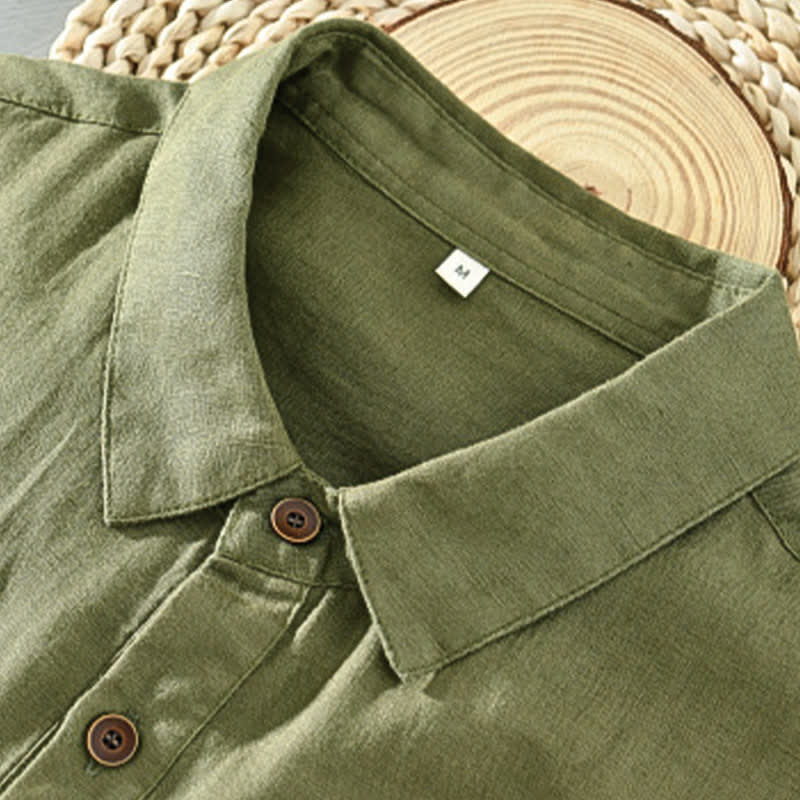 Buddha Stones Summer Casual Minimalist Button-Up Solid Linen Men's Short Sleeve Shirts - image 13